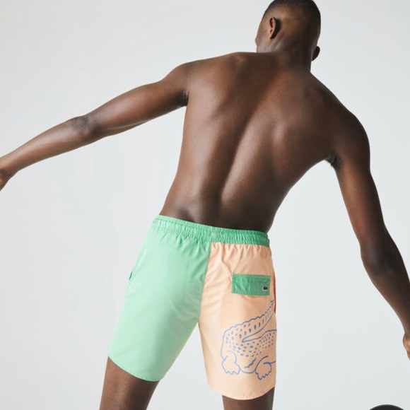 Lacoste Men’s Bicolour Crocodile Print Swimming Trunks ✔️ - Picture 2 of 3
